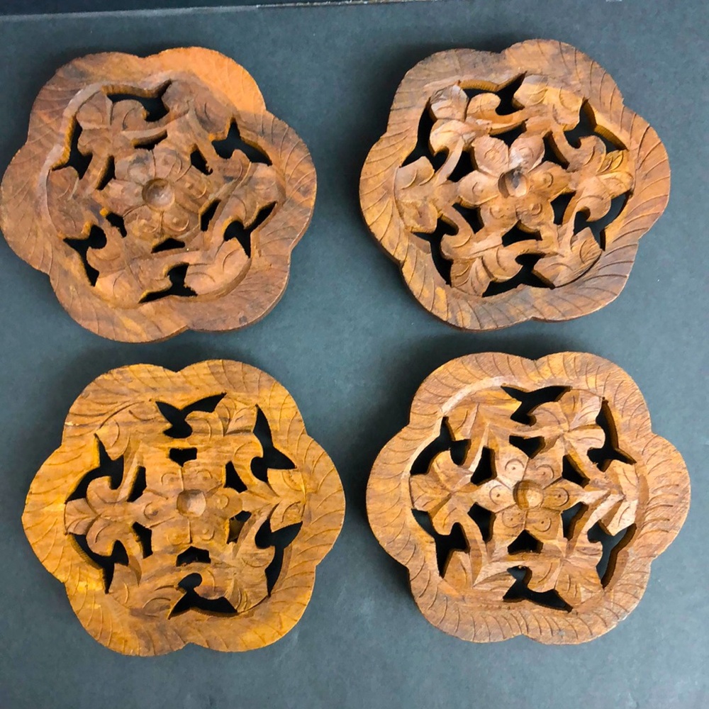 Vintage Carved Wooden Trivets